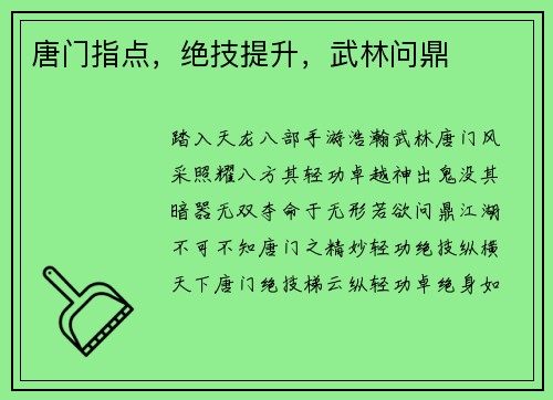 唐门指点，绝技提升，武林问鼎
