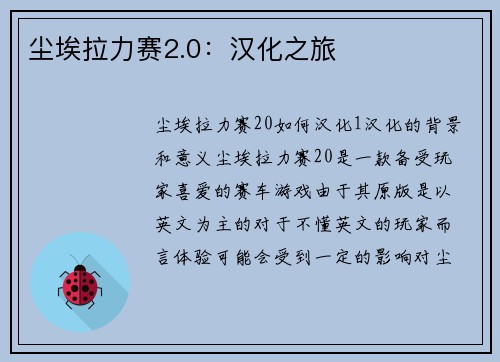尘埃拉力赛2.0：汉化之旅